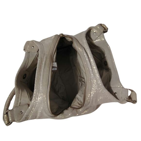 Suede Leather Metallic Cream Gold Speckled Calvin Klein Shoulder Bag Top Handle - Picture 9 of 10